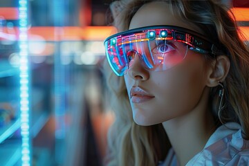 futuristic retail experience customers ar glasses products woman free purchases v space text