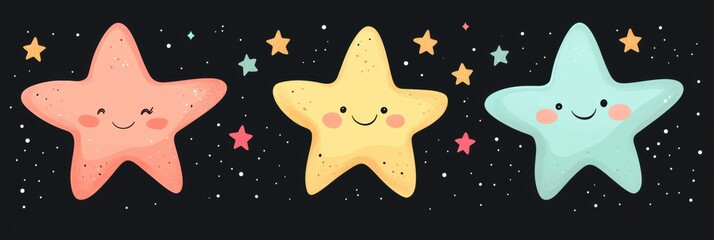 Cute cartoon star character. Decoration element for holiday greeting card poster design