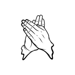 Obraz premium Glues right and left palms together in a black and white clap vector line art