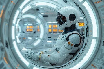 futuristic space station ai robotics scientific research astronaut gravity free v planet science