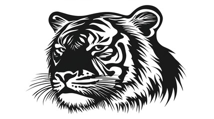 Fototapeta premium Black Sad Tiger Head Silhouette Vector Illustration, Set Against a Clean White Background, Emphasizing the Emotional Expression and Strong Features of the Tiger