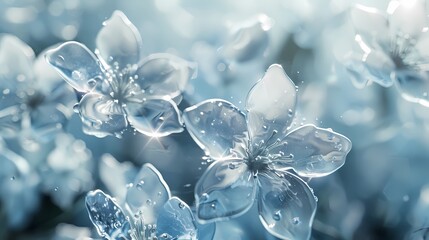 Digital technology glass blue and white flower poster background