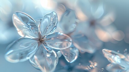 Digital technology glass blue and white flower poster background
