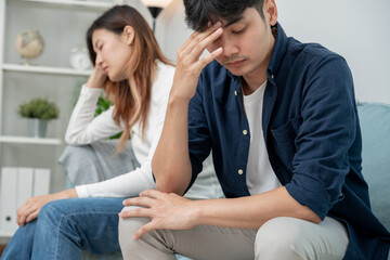 Divorce. Asian couples are desperate and disappointed after marriage. Husband and wife are sad, upset and frustrated after quarrels. distrust, love problems, betrayals. family problem, teenage love.