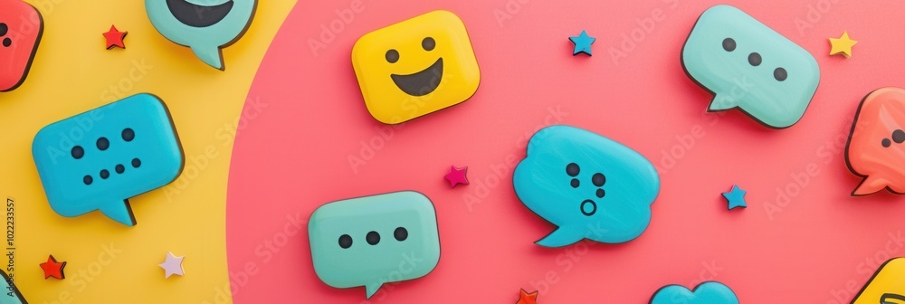 Aufkleber brightly colored speech bubbles symbolize social media interactions, emphasizing polls and surveys t