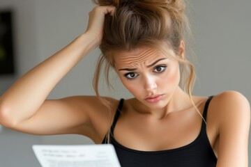 Realistic close-up of a skeptical person reading an online post, with a furrowed brow and contemplative expression, reflecting doubt about the information