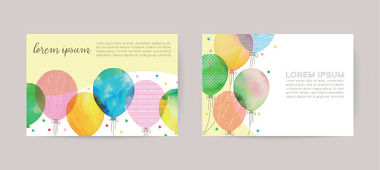 hand drawn balloon illustration cards for invitation, birthday	
