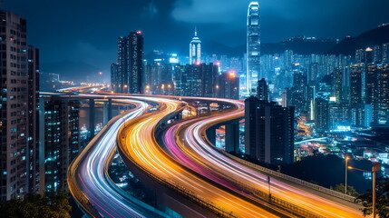 Fototapeta premium Nocturnal Symphony as a Tapestry of Light and Motion on the Urban Road