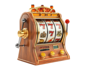 Vintage slot machine on a white isolated background.