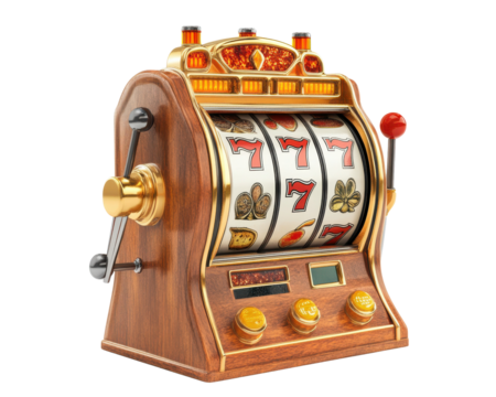 Vintage slot machine on a white isolated background.