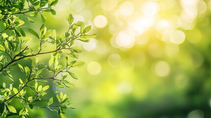 Naklejka premium Green Leaves with Soft Focus and Sunlight Background