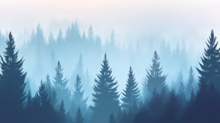 Serene Misty Forest Landscape in Blue Tones