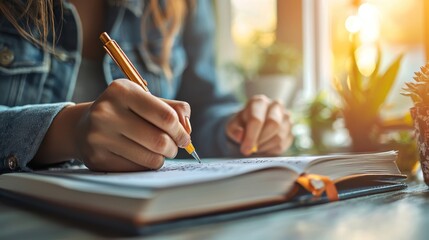 A person writing affirmations in a gratitude journal, promoting positive mental health