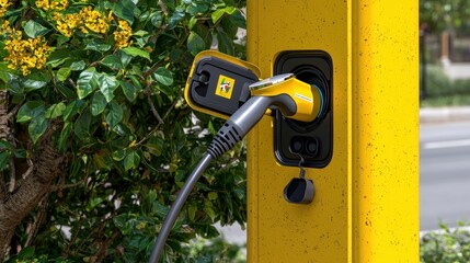 Electric Vehicle Charging Station with Cable Connected   Sustainable Energy