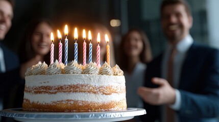 Birthday Cake Celebration with Colleagues in Office - Powered by Adobe