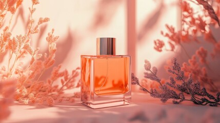 Elegant Perfume Bottle Surrounded by Floral Accents