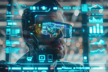 Holographic financial advisor with a digital screen showing investment portfolios and financial forecasts, symbolizing AI-driven personal finance