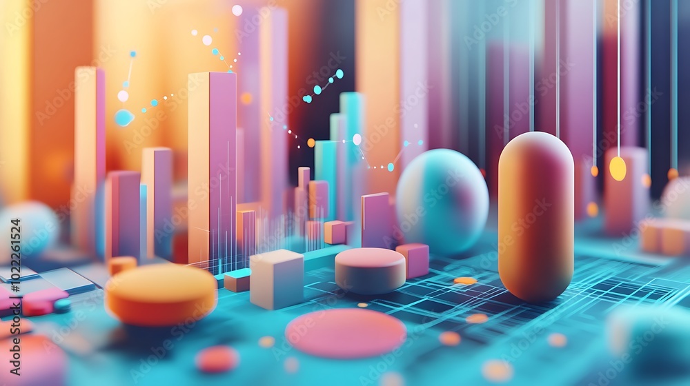 Poster abstract 3d rendering of geometric shapes and data visualizations