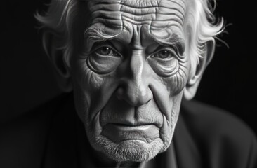 Obraz premium Elderly man with deep-set eyes and weathered skin gazing thoughtfully into the distance, conveying a sense of wisdom and experience