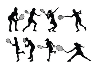 silhouette of female athlete playing tennis