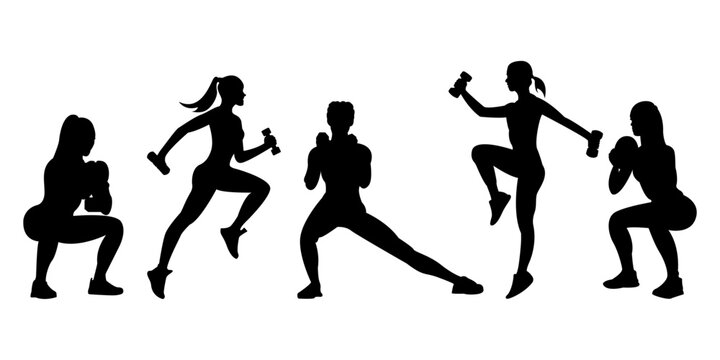 silhouette of fitness woman holding barbell