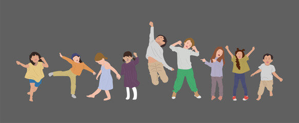 flat design small children actively playing