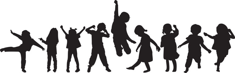 silhouettes of small children actively playing