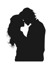 silhouette of lovers kissing