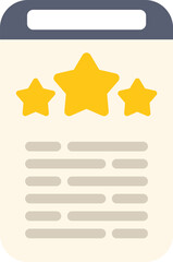 Smartphone is showing positive review with five stars rating and text