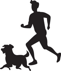 silhouette of a man running with his dog