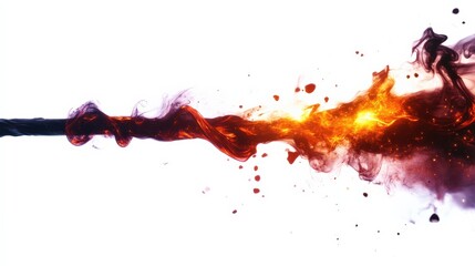 Dynamic figure in motion, colorful abstract trail of fire and energy, white isolate background.