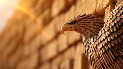Eagle ready to take flight, showcasing powerful wings against a textured background.