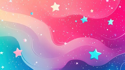 Dreamy Colorful Background with Stars and Waves