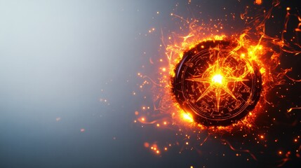 Fiery compass design with sparks on a gradient background