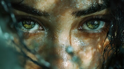 Intense Green Eyes: A Close Up Portrait of a Woman