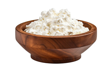 Cottage Cheese Curd in wooden bowl on transparent background