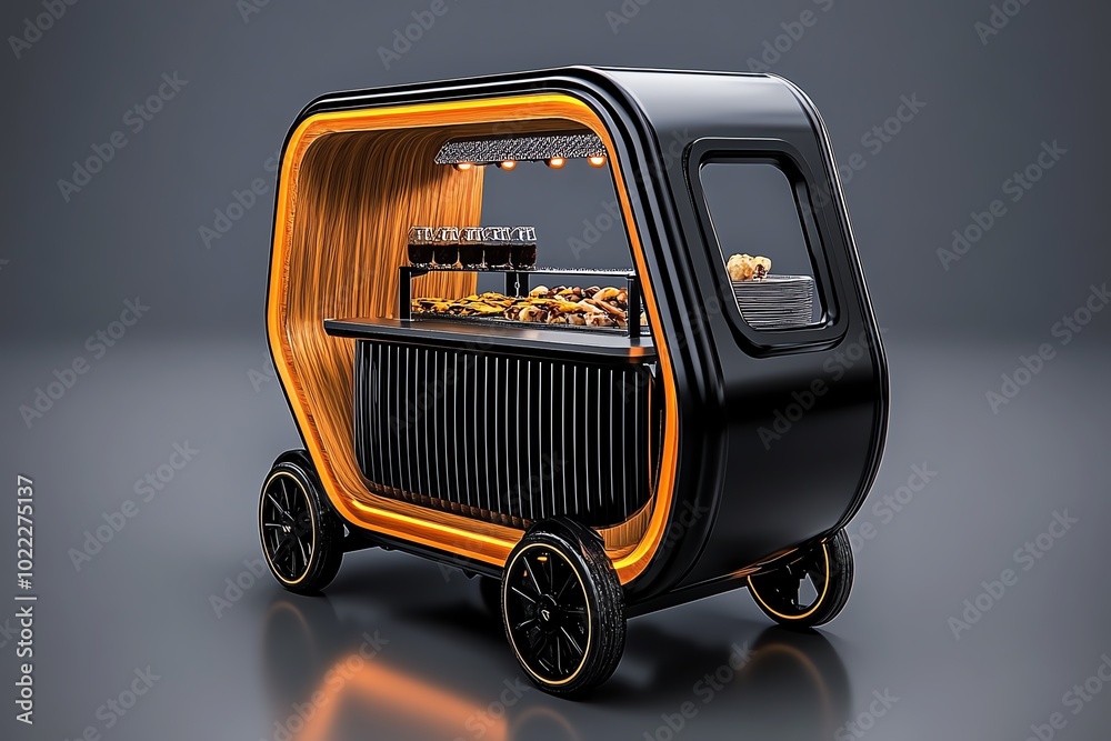 Aufkleber minimalist design of a simple street food cart with a few bold lines, capturing the essence of stree