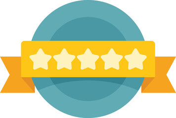 Yellow ribbon with five stars encircling a blue circle, symbolizing the concept of a five star rating