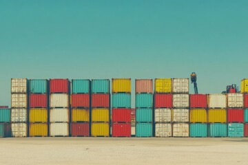 Obraz premium Colorful Shipping Containers Stacked in an Industrial Storage