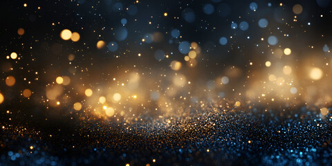 Blue and Gold Glitter Bokeh Festive Abstract Background