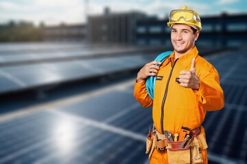 Engineer service worker check solar cell on roof