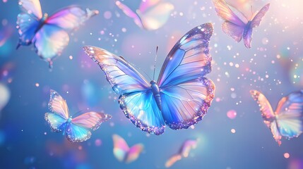 Digital technology colorful holographic butterfly group poster background