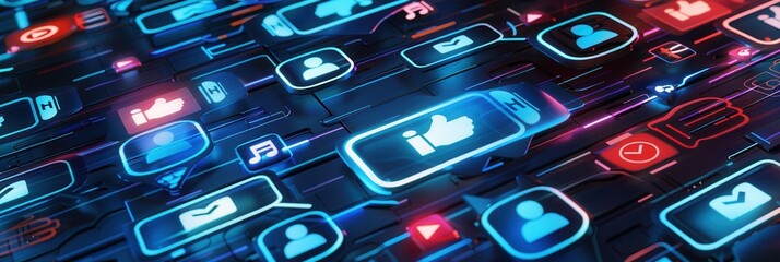 A vibrant smartphone interface highlights interactive like and comment icons, reflecting a lively social media engagement on digital screens. Generative AI