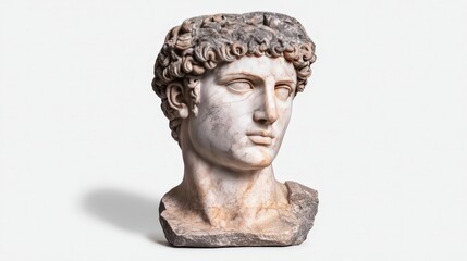 Ancient Greek Marble Bust Sculpture of a Man s Head Isolated on White Background