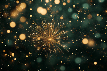 Obraz premium Abstract Golden Light Bokeh with Green Background and Festive Glow
