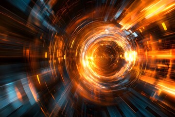 Fototapeta premium Abstract Digital Tunnel with Bright Orange and Blue Lights