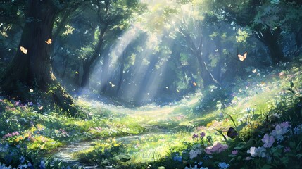 Obraz premium Peaceful Forest Landscape Illustration Poster Background