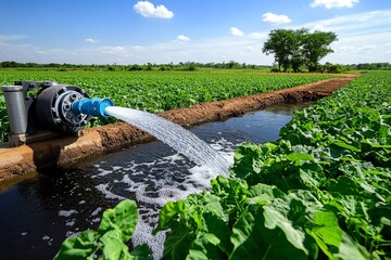 Realistic image of a rural irrigation system using drip irrigation technology to conserve water and enhance crop yield, symbolizing efficiency in rural water supply