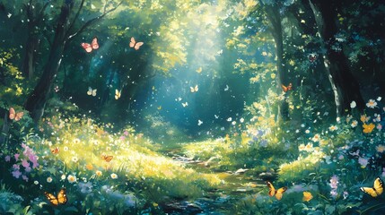 Fototapeta premium Peaceful Forest Landscape Illustration Poster Background