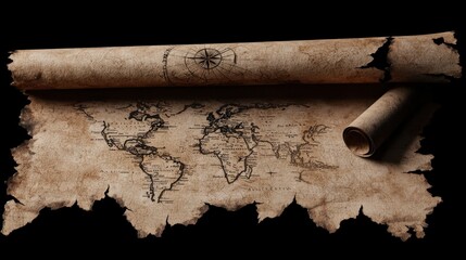 Ancient World Map Parchment Scroll  Vintage Exploration Concept